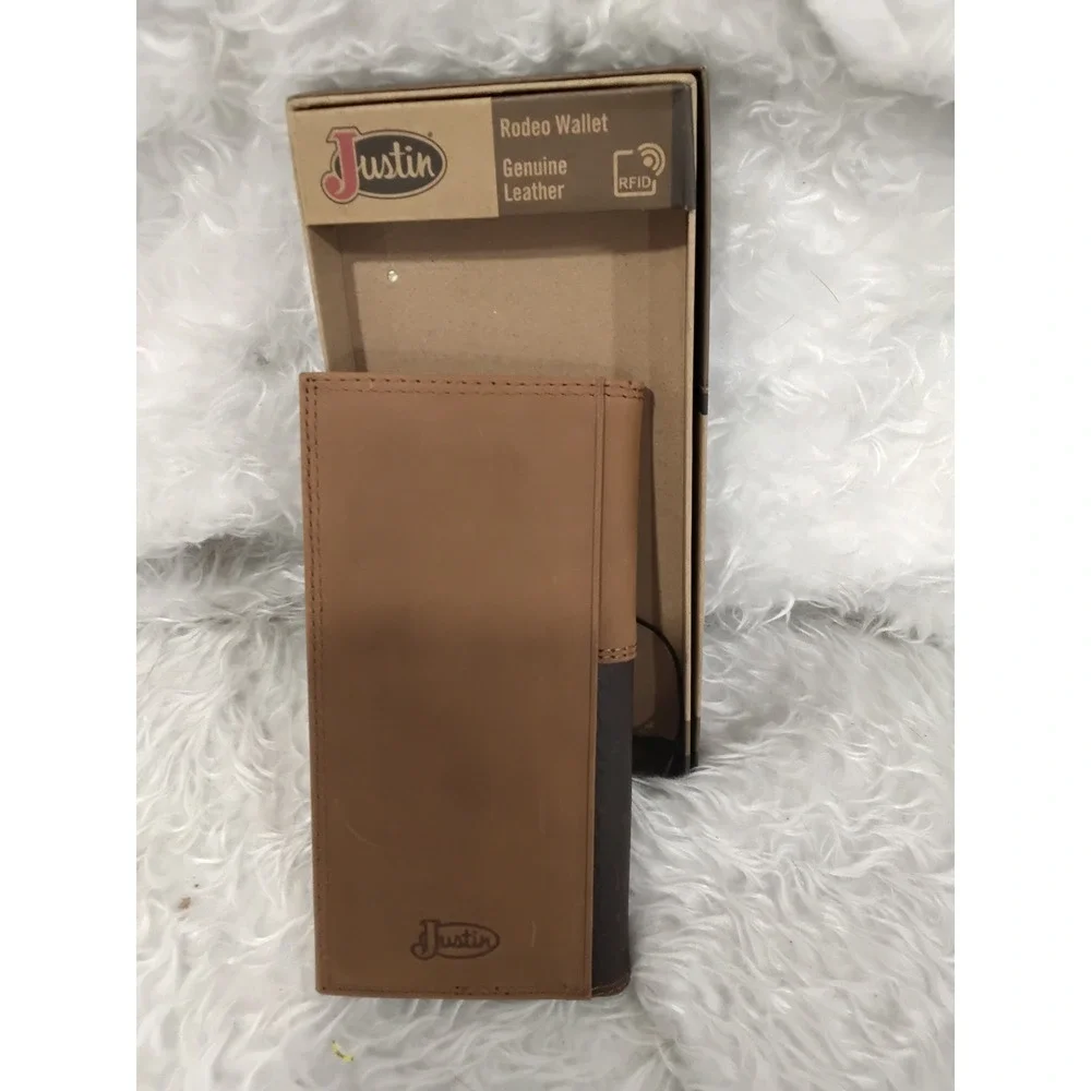 Justin Mens Rodeo‎ Wallet Genuine Leather RFID Brown Tan Embossed J Logo